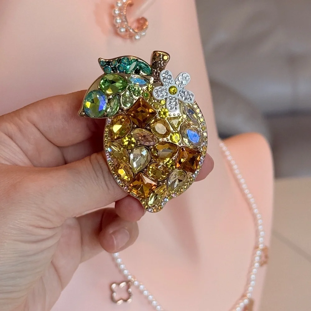Gold and Green Crystal Lemon Brooch